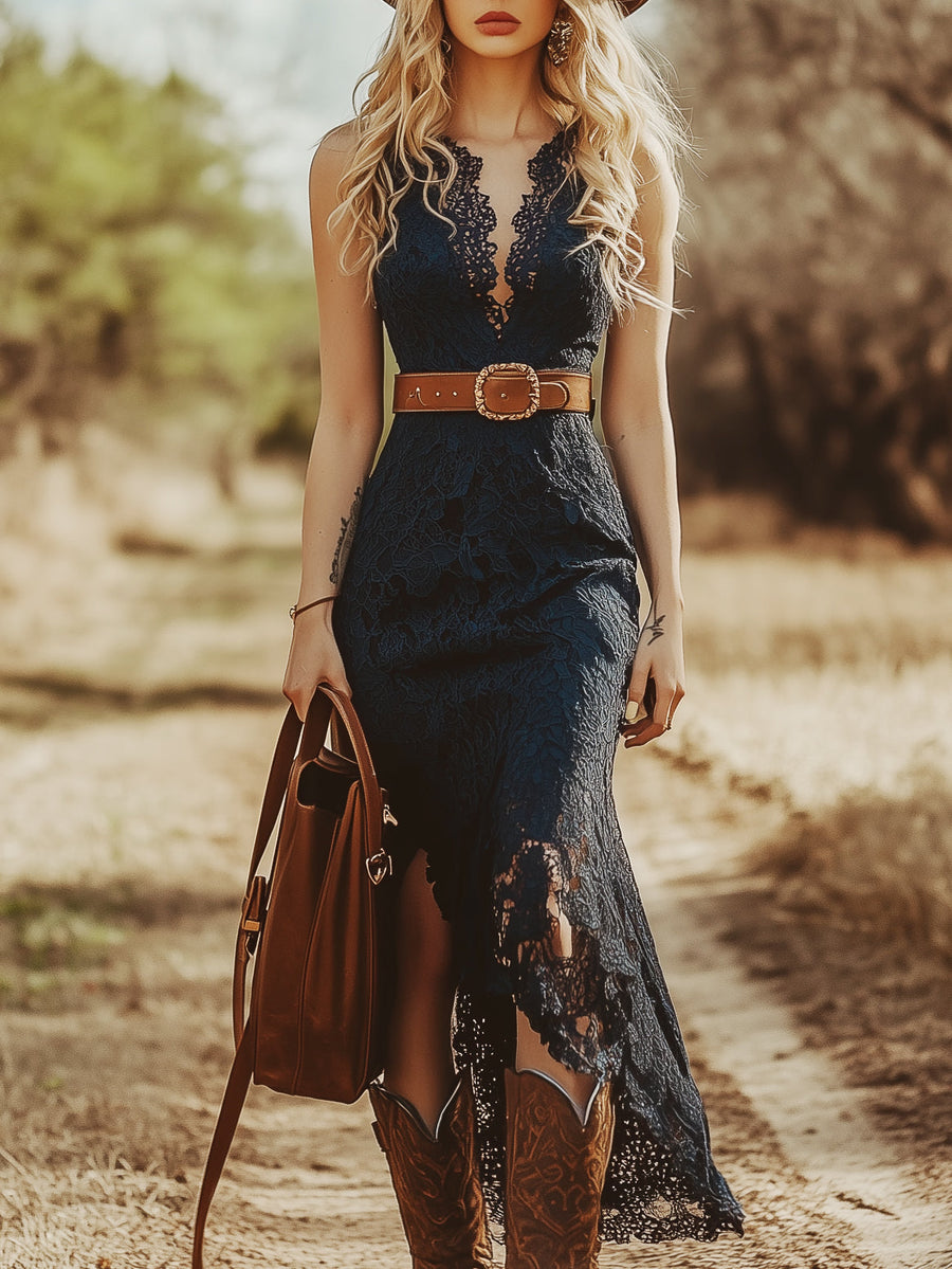 Isolde | Boho Lace Sleeveless Midi Dress