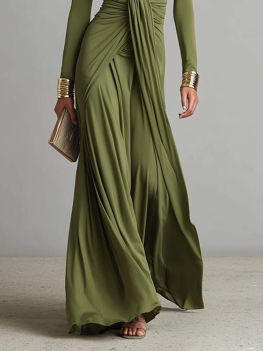 Nymeria | Deep V Pleated Glam Maxi Dress