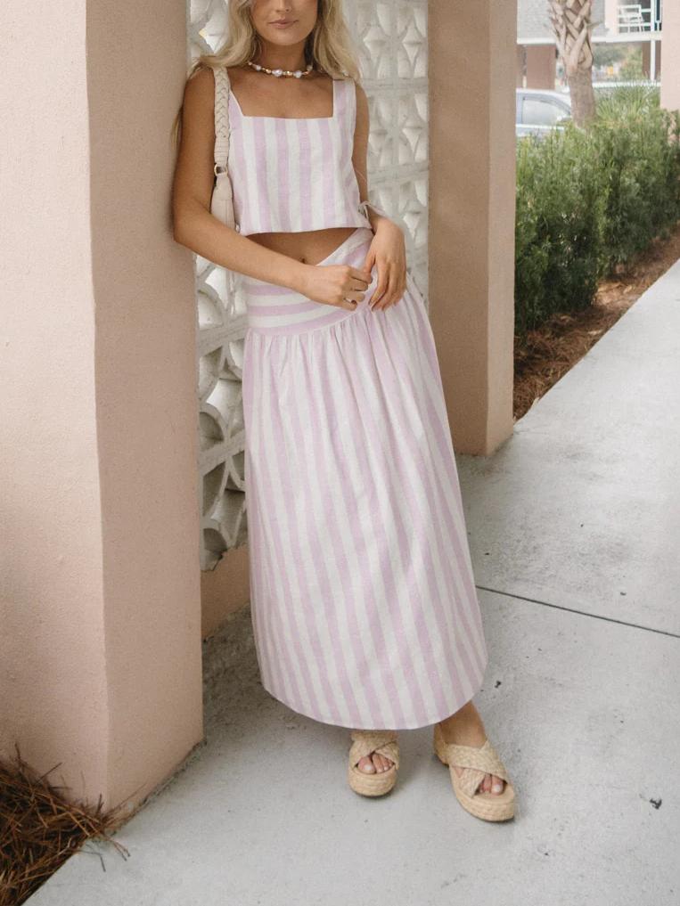 Roselle | Pink Striped Skirt Set