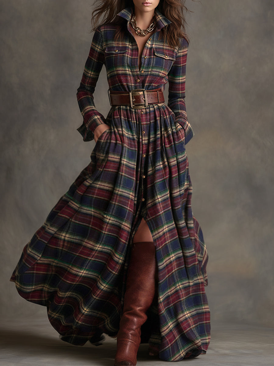Virelle | Rustic Plaid Flow Maxi Dress