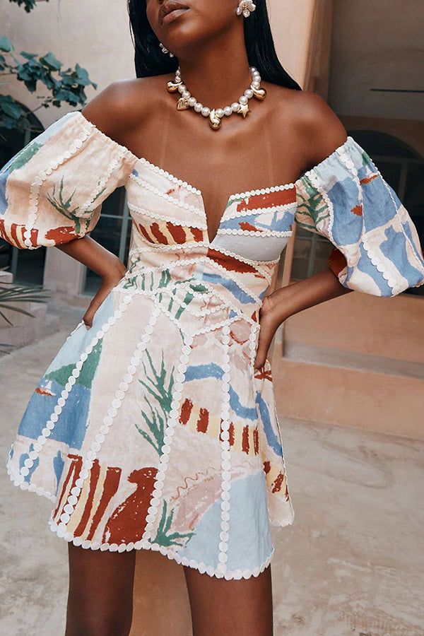Azelie | Linen Puff Sleeve Mini Dress