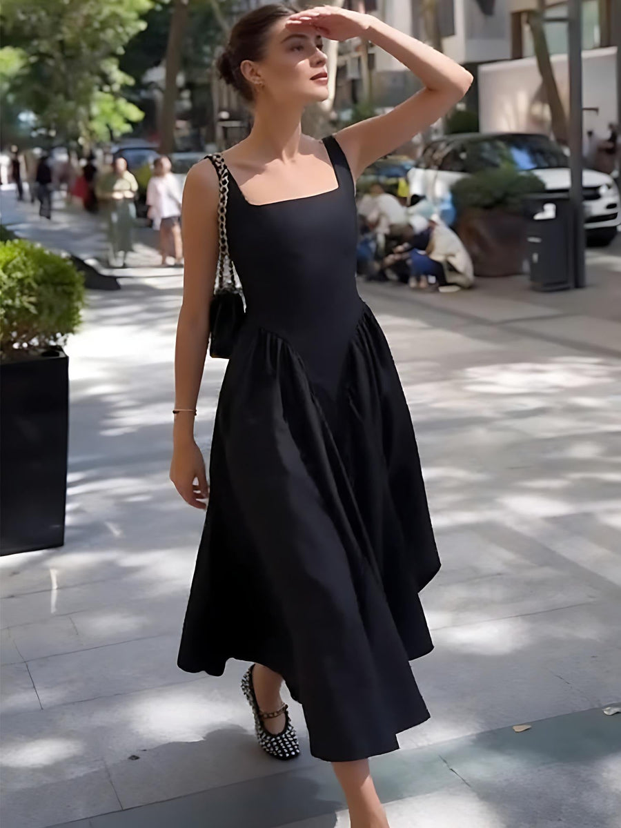Aislin | Black Bow Back Midi Dress
