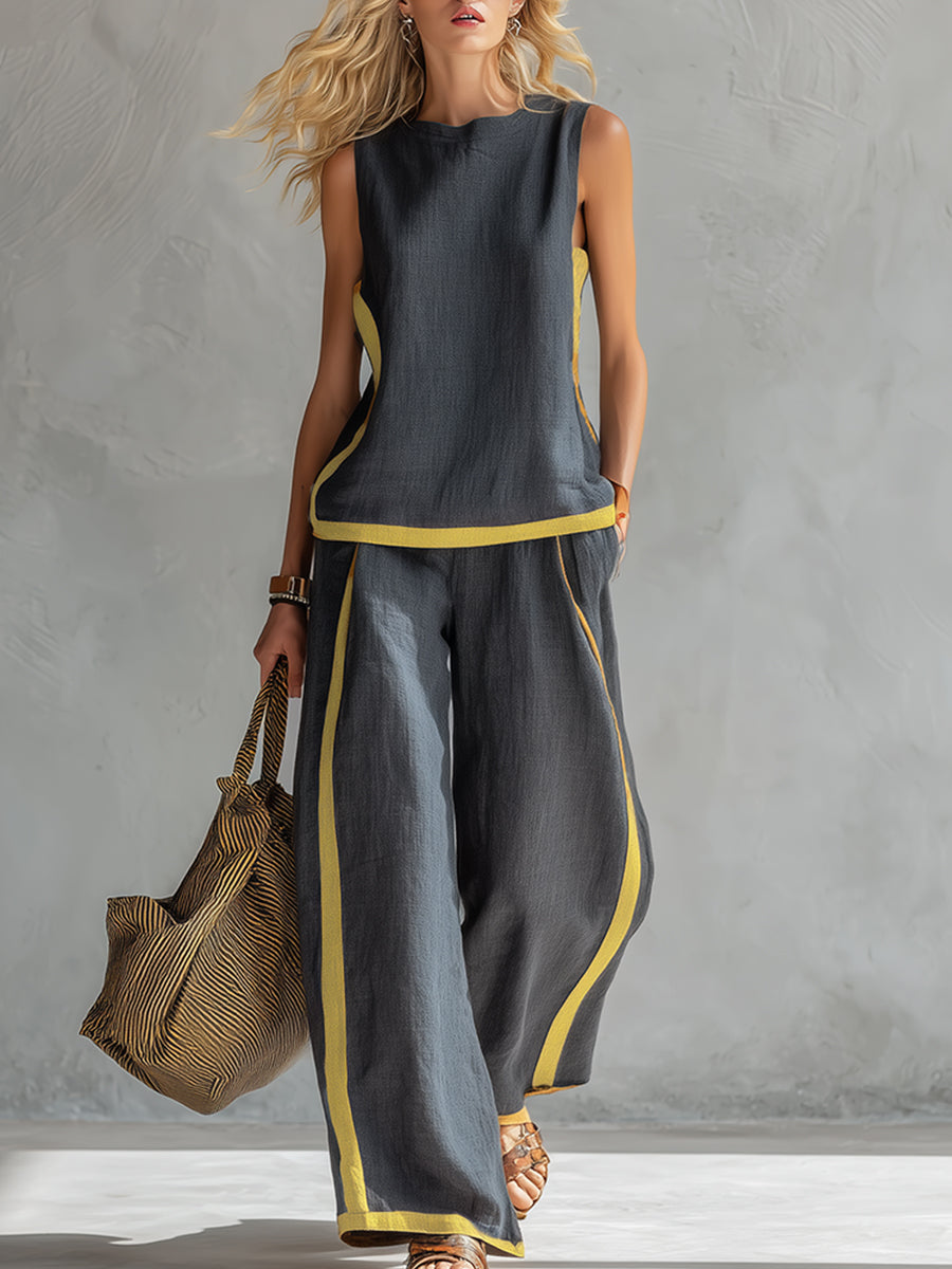 Maelis | Two-Tone Linen Blend Vest Set