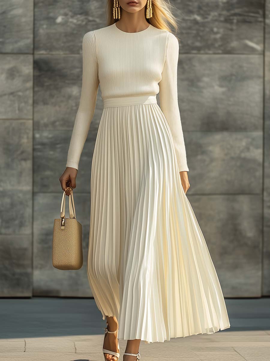 Olivienne | Knit Satin Pleated Maxi Dress