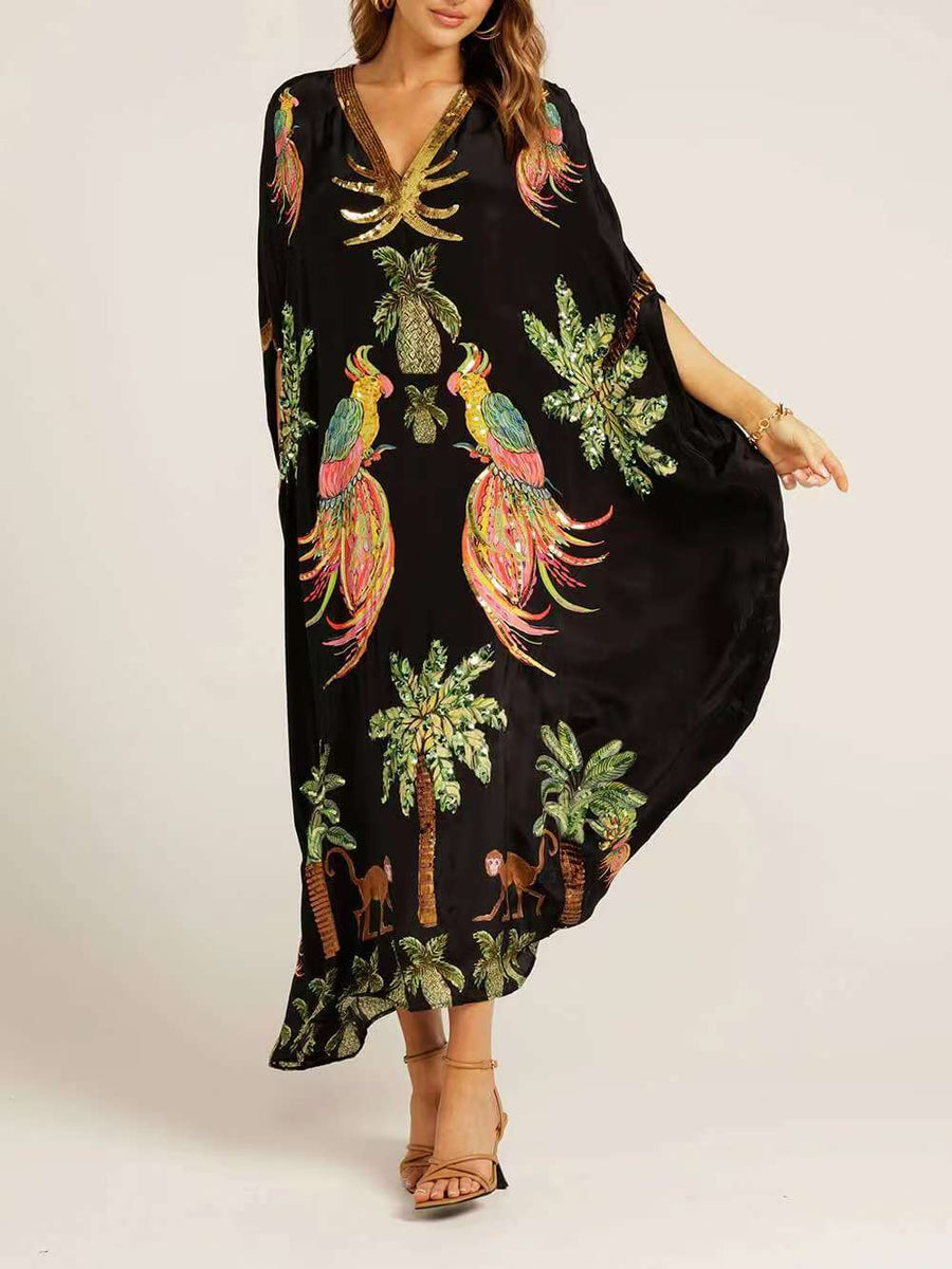 Solveig | Effortless V-Neck Printed Midi Dress