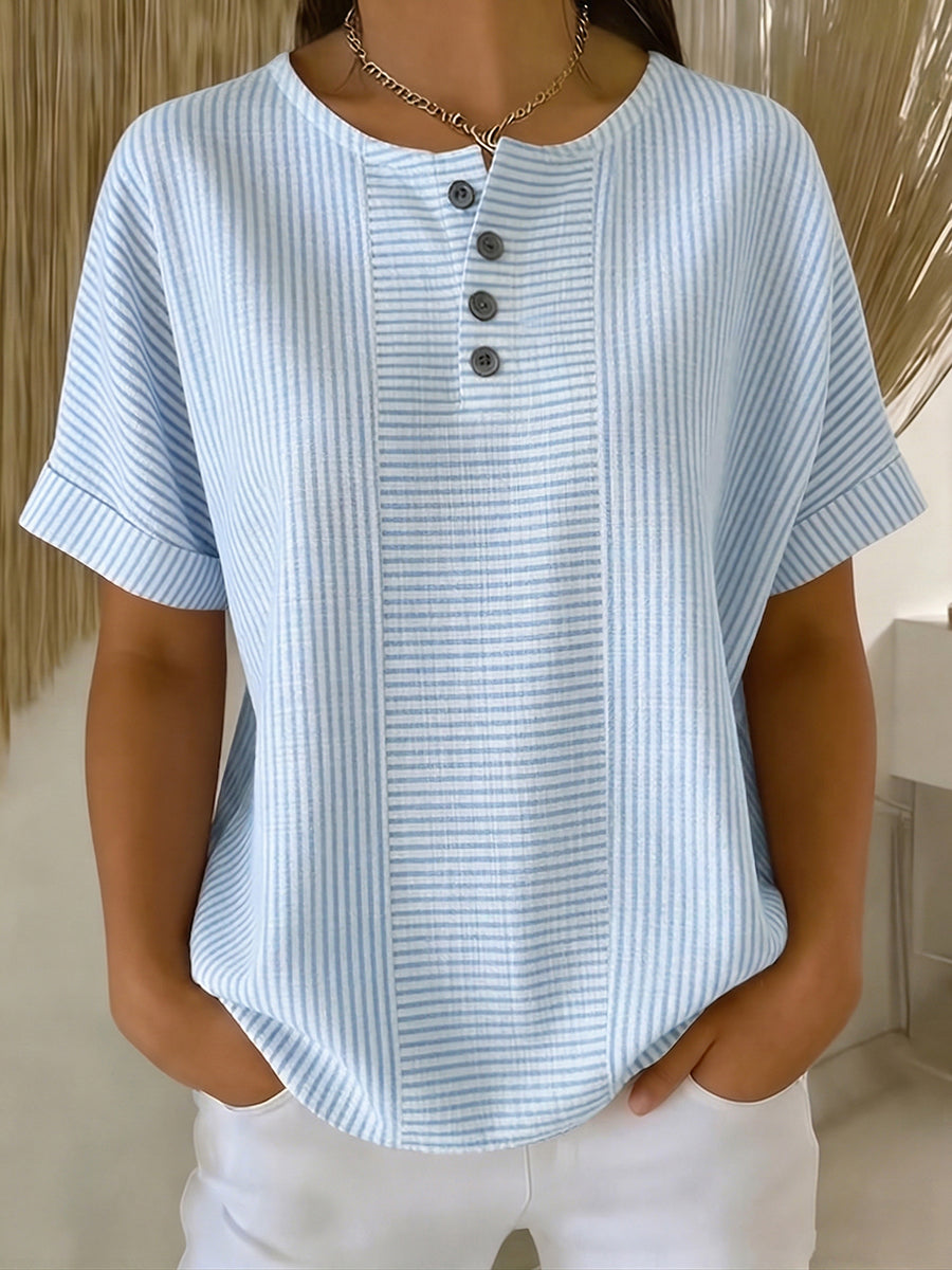 Aishe | Artistic Striped Cotton-Linen Blouse