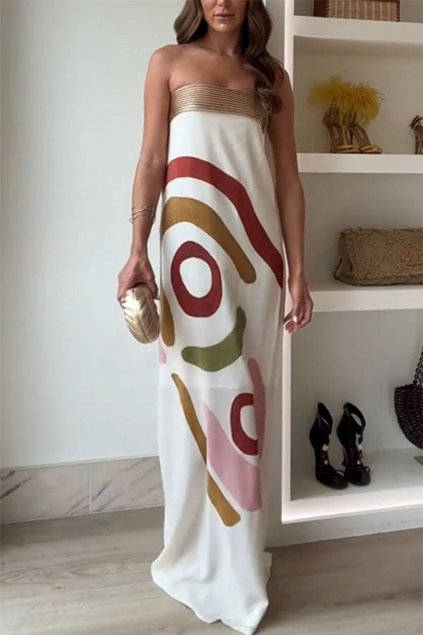 Maevira | Pleated Strapless Collar Maxi Dress