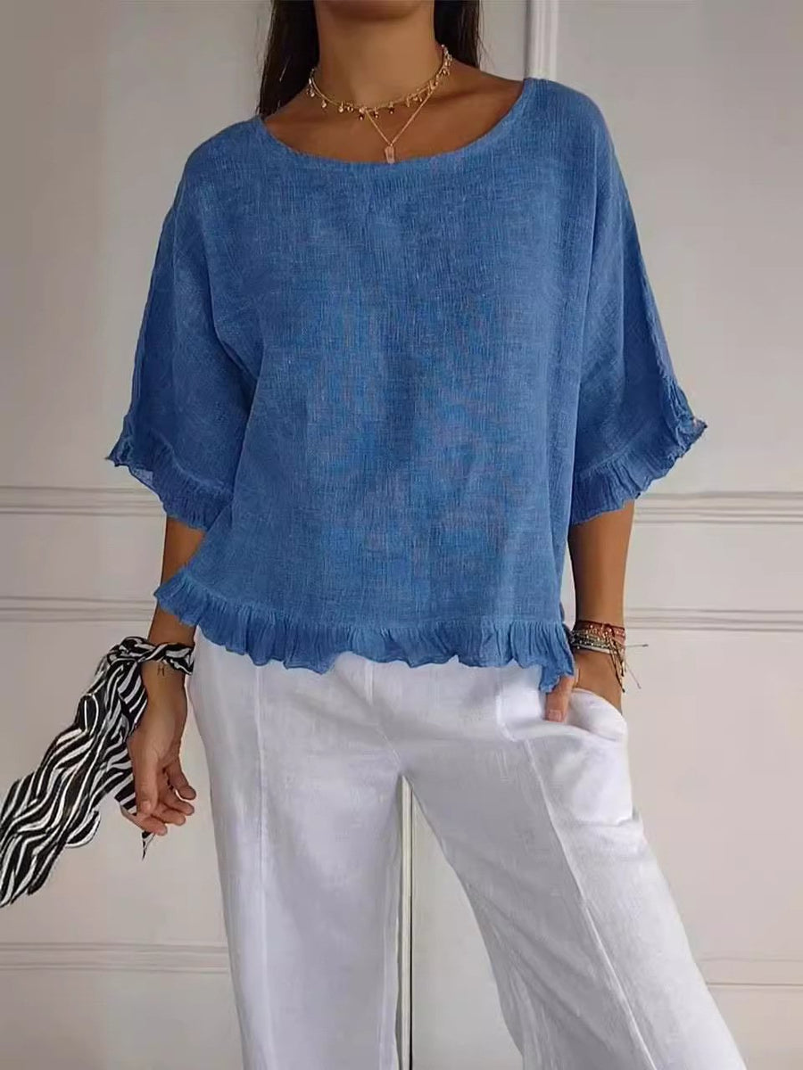 Colette | Breezy Cotton-Linen Ruffled Hem Top