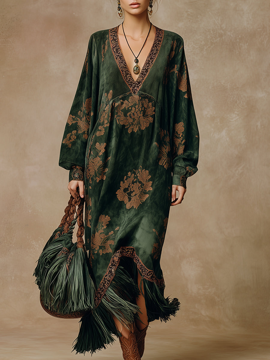 Yvarelle | Faux Suede Tassel Maxi Dress