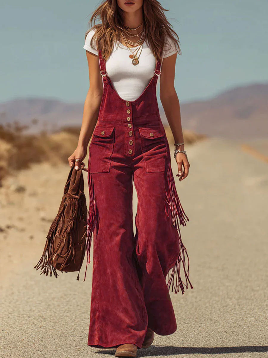 Xavienne | Suede Tassel Wide-Leg Overalls