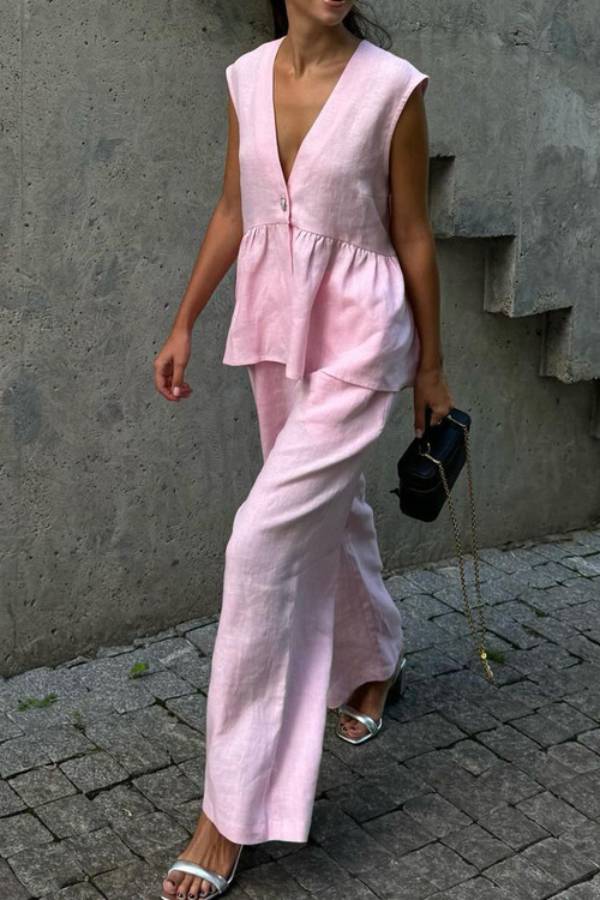 Sarisha | Ruffled Peplum Linen Set