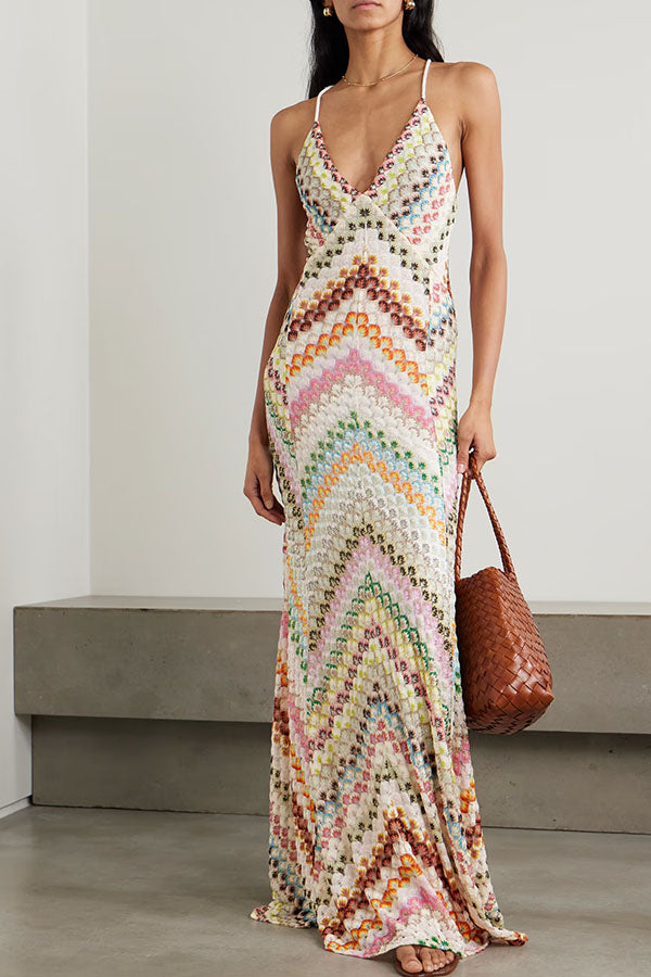 Orlienne | Herringbone Knit Open-Back Maxi Dress