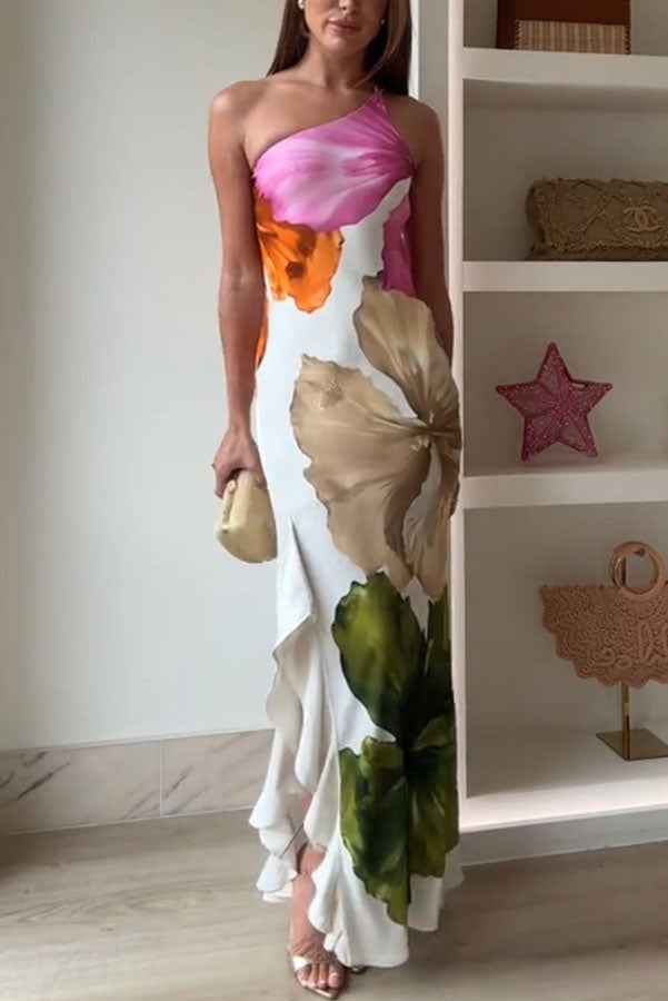 Velisse | One-Shoulder Floral Ruffle Maxi Dress