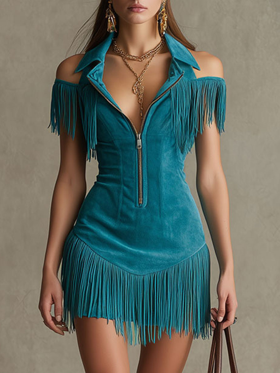 Zafira | Suede Tassel Cutout Mini Dress