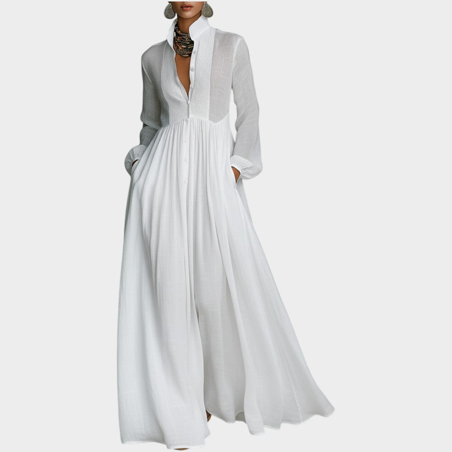 Zolenne | Button-Front Flow Maxi Dress