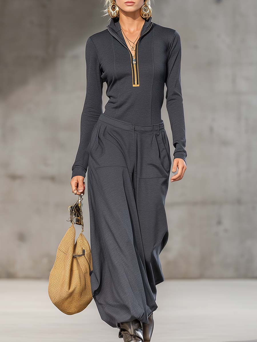 Cassidy | Retro Sport Zip-Up Top & Wide Pants Set