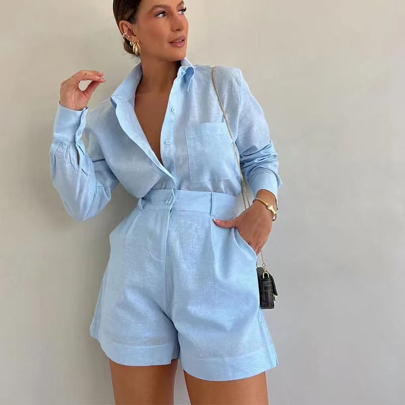 Aislinn | Linen Blend Blouse & Shorts Set