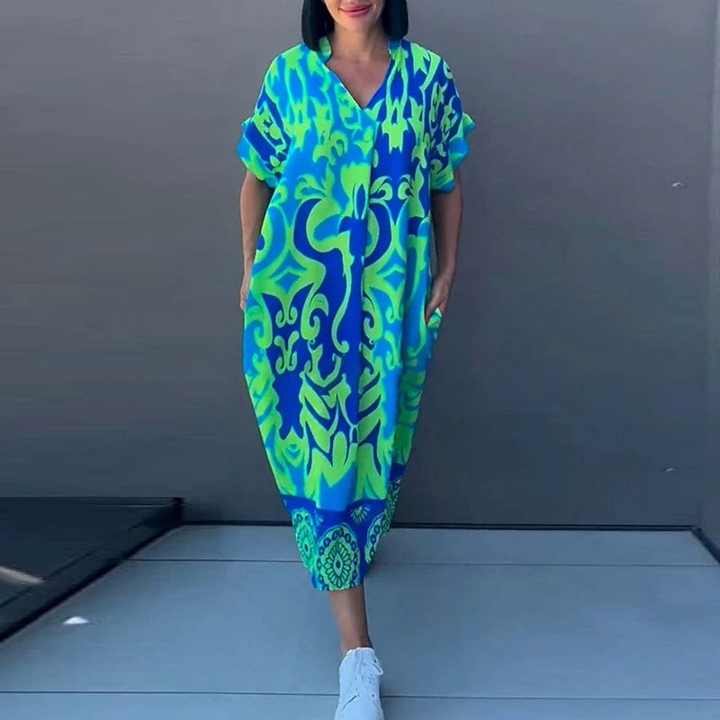 Elara | Boho V-Neck Printed Dress
