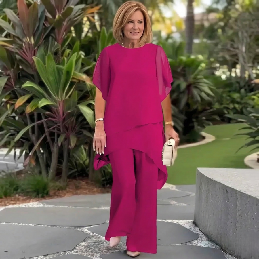 Elarae | Layered Asymmetric Top & Pants Set