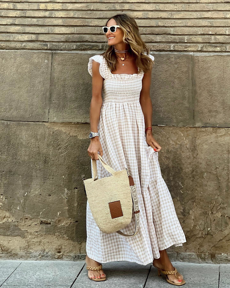Nancy™ | Chic Retro Plaid Smocked Women Maxi Dress