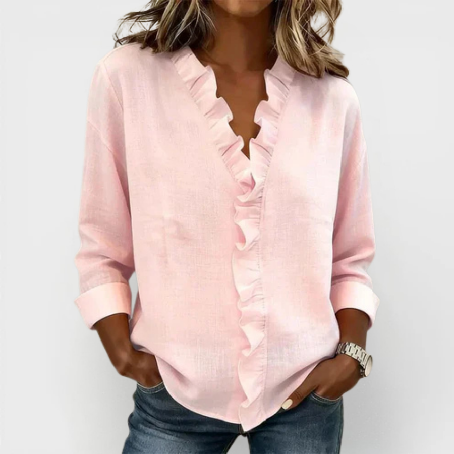 Susan | Ruffle V-Neck Long Sleeve Blouse