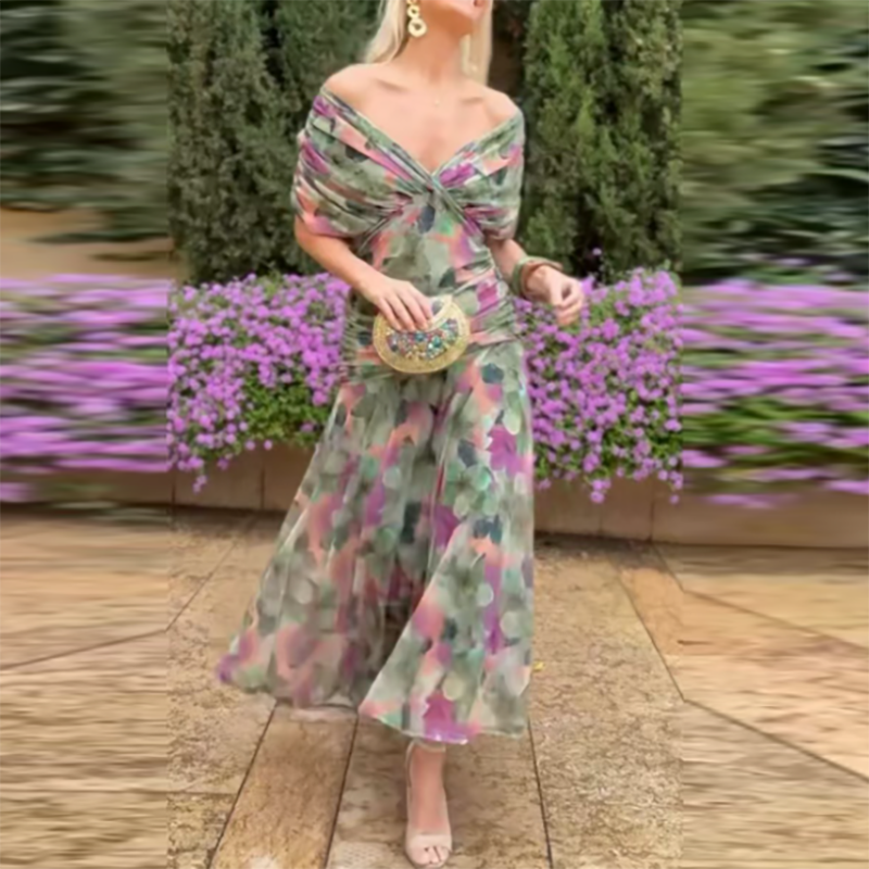 Zarina | Off-Shoulder Boho Chiffon Maxi Dress