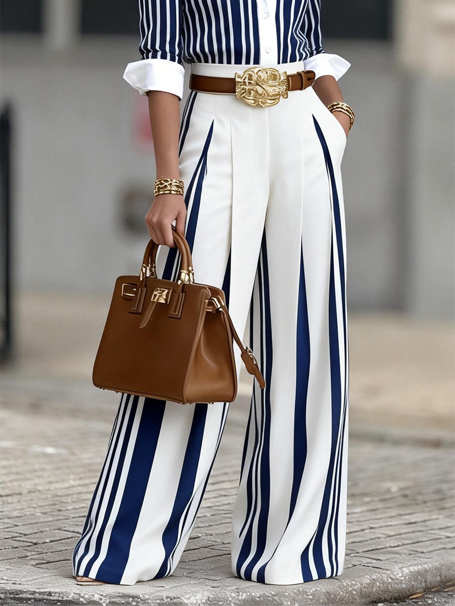 Aisling | Artistic Vertical Striped Wide-Leg Pants