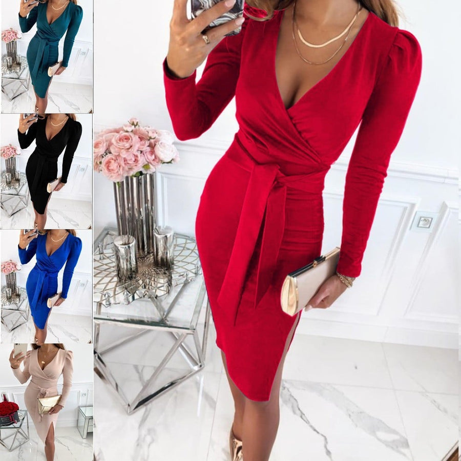 Aurelia | V-Neck Bodycon Midi Dress