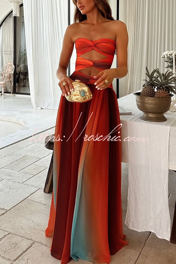 Velora | Mesh Twist Cutout Off-Shoulder Maxi Dress