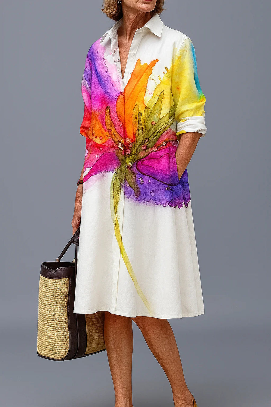 Sylvera | Breathable Casual Long Sleeve Button Maxi Dress