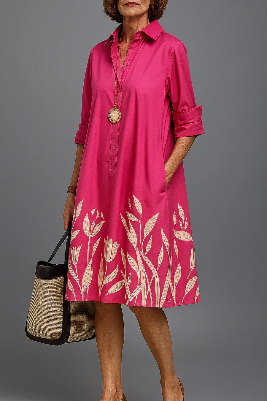 Vionelle | Breathable Casual Long Sleeve Button Maxi Dress