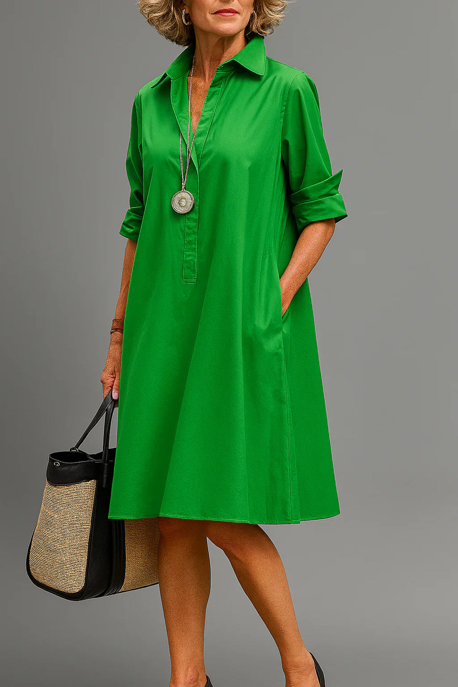 Sorelle | Breathable Casual Long Sleeve Button Maxi Dress
