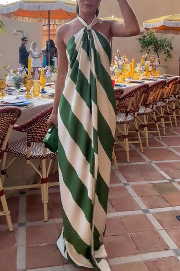 Zarelle | Striped Halter Backless Flow Maxi Dress