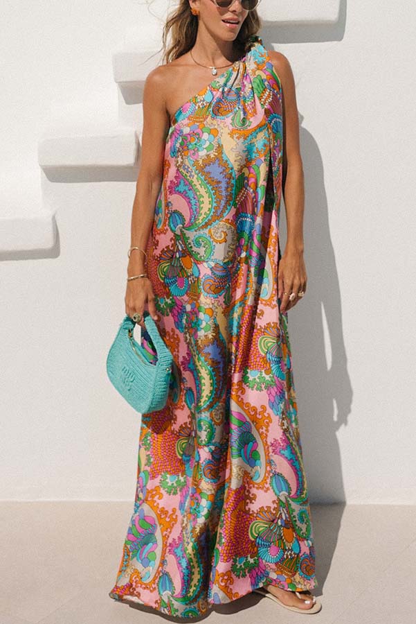 Aurexia | Satin One-Shoulder Bow Maxi Dress
