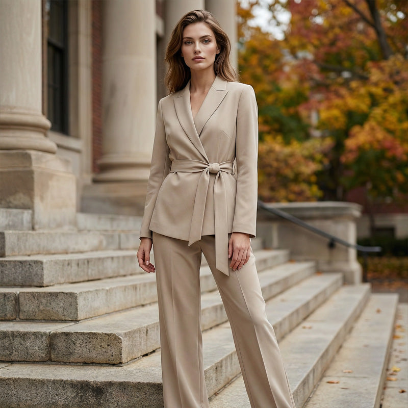 Maelle | Belted Blazer & Wide-Leg Pants Set