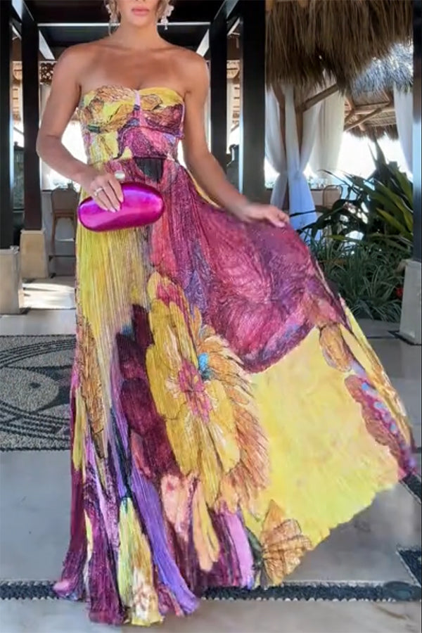 Avenira | Floral Sweetheart Pleated Maxi Dress