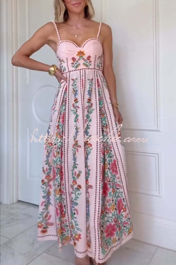 Eirisse | Forest Print Beaded Strap Maxi Dress