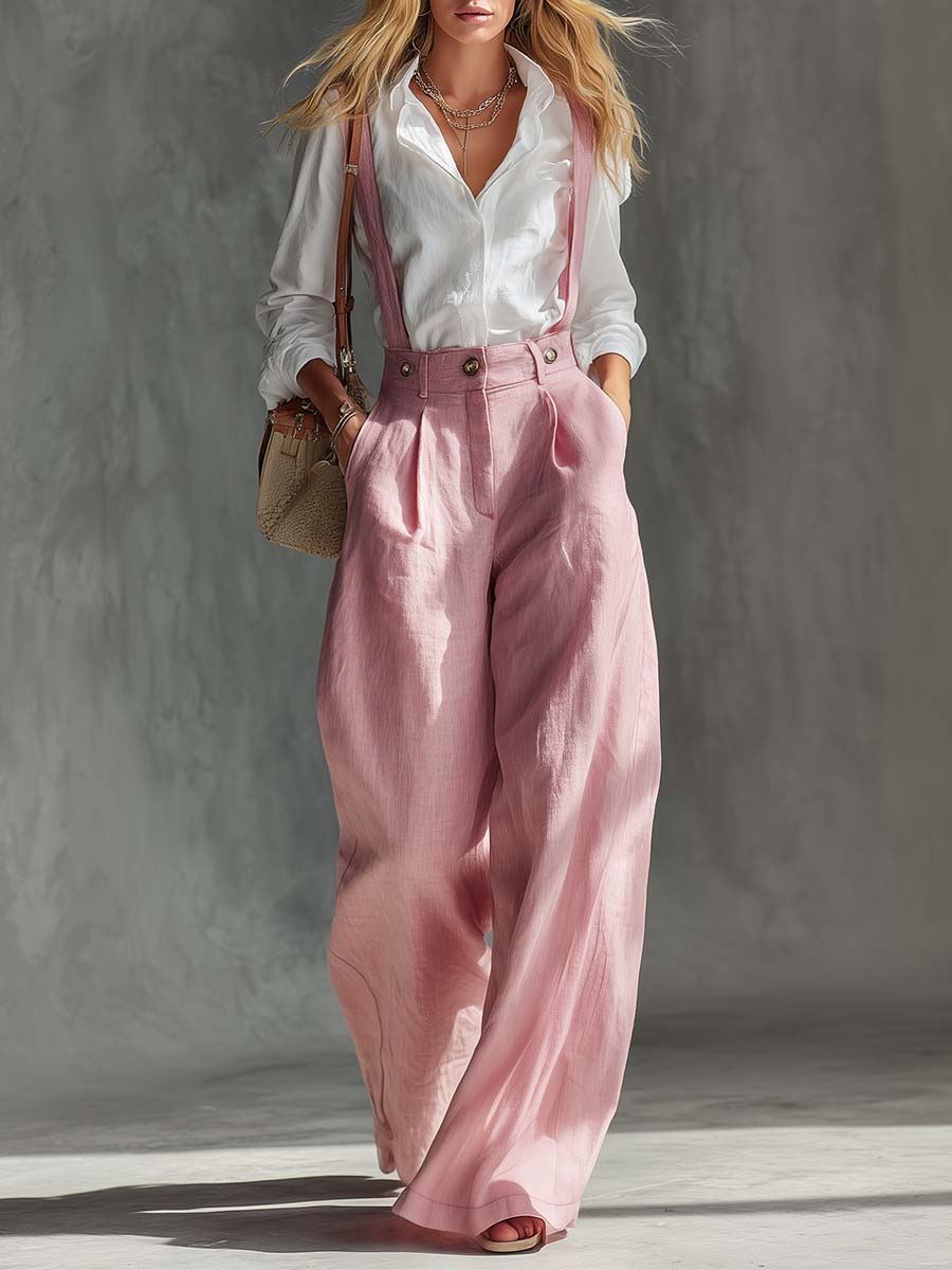 Zireva | Linen Wide-Leg Overall Jumpsuit
