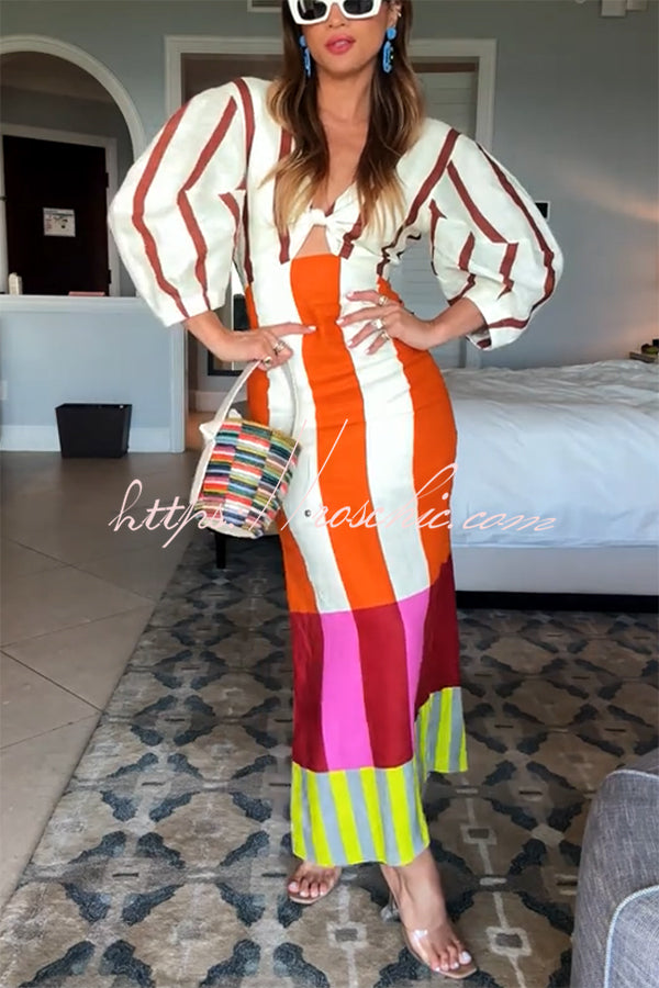Kaerelle | Linen Colorblock Cutout Maxi Dress