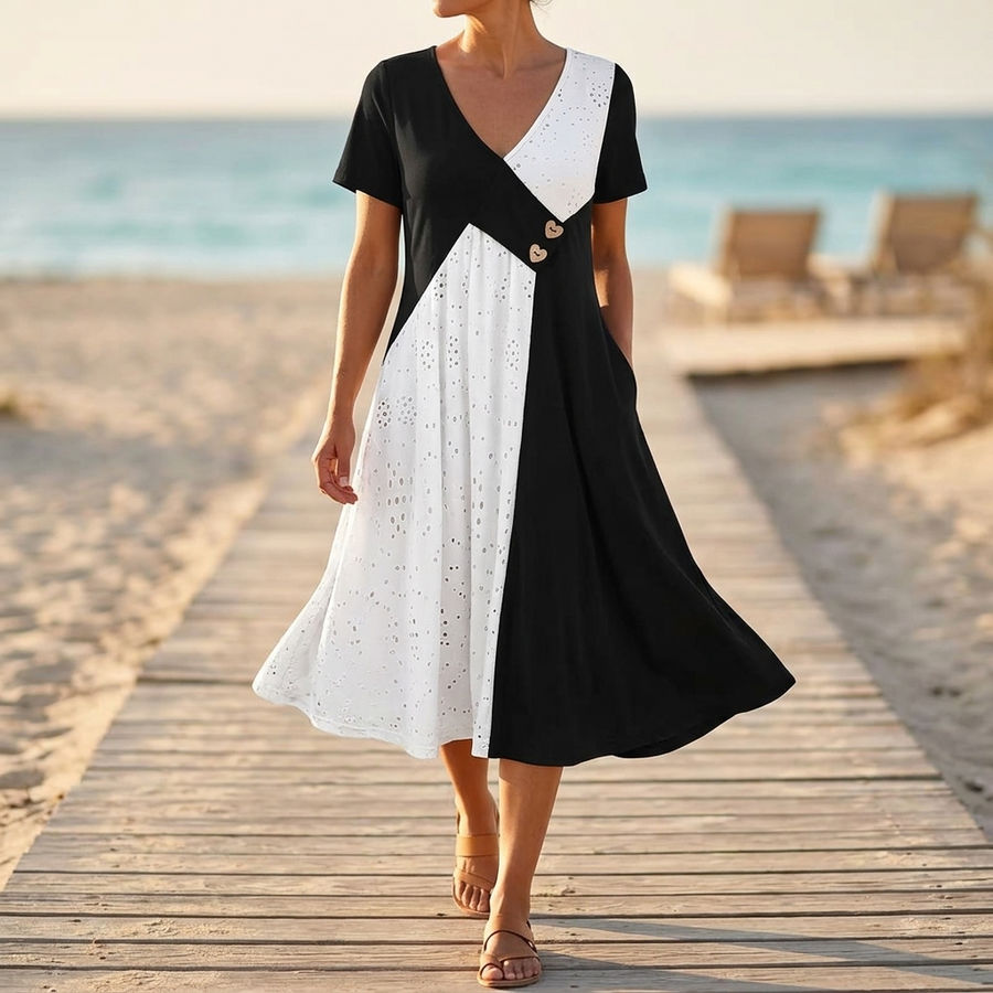 Callisto | Diagonal Patchwork Midi Dress