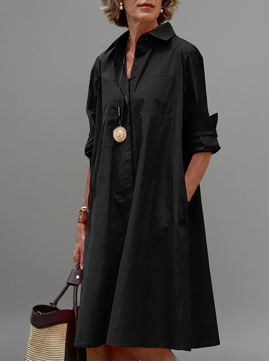 Elaris | Breathable Casual Long Sleeve Button Maxi Dress