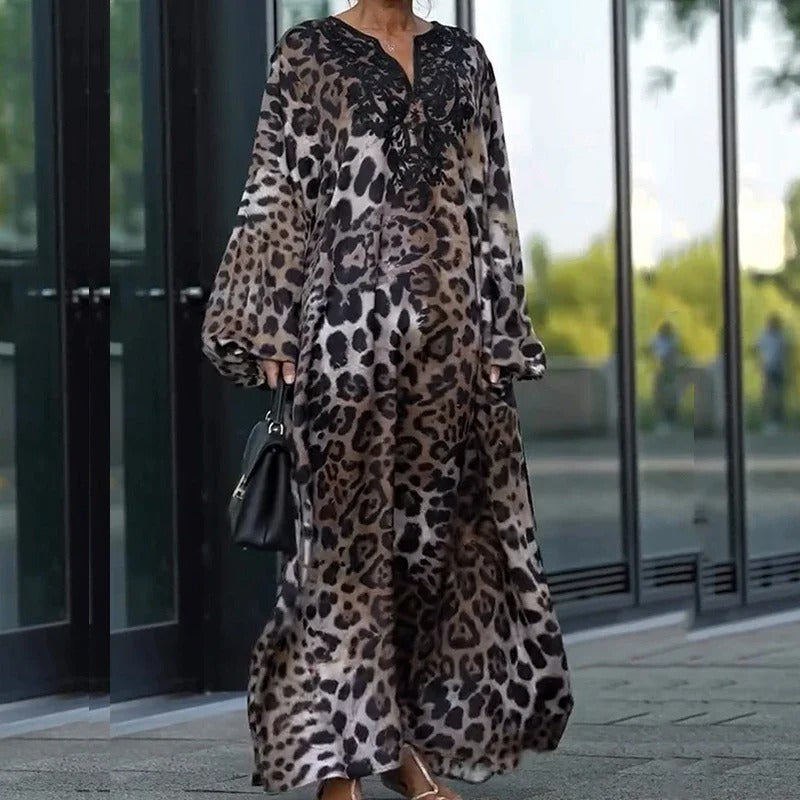 Seraphina | Lace Leopard A-Line Maxi Dress