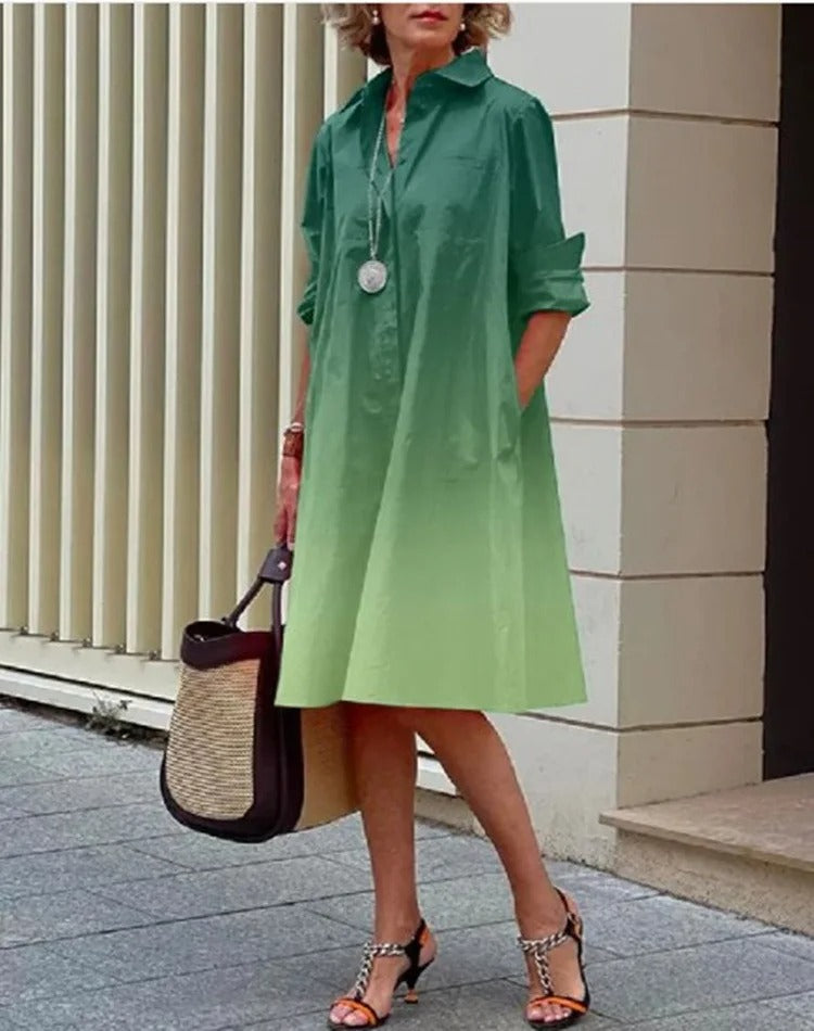 Celine | Breathable Casual Long Sleeve Button Maxi Dress