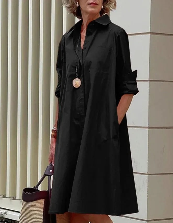 Elvara | Breathable Casual Long Sleeve Button Maxi Dress