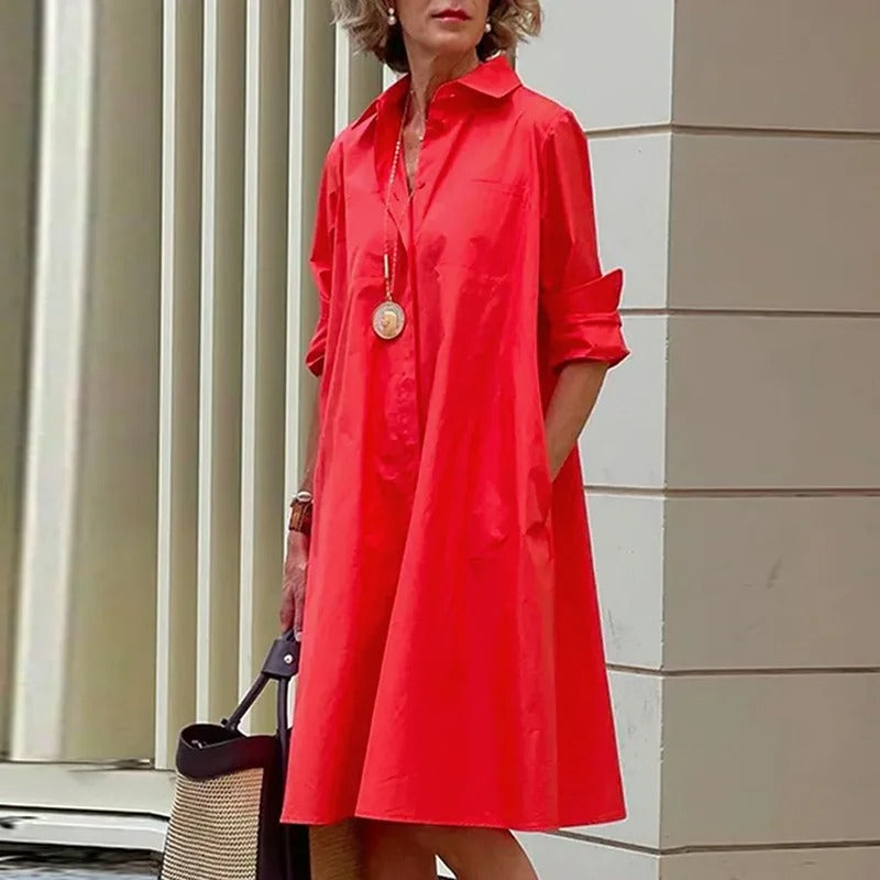 Elinora | Breathable Casual Long Sleeve Button Maxi Dress